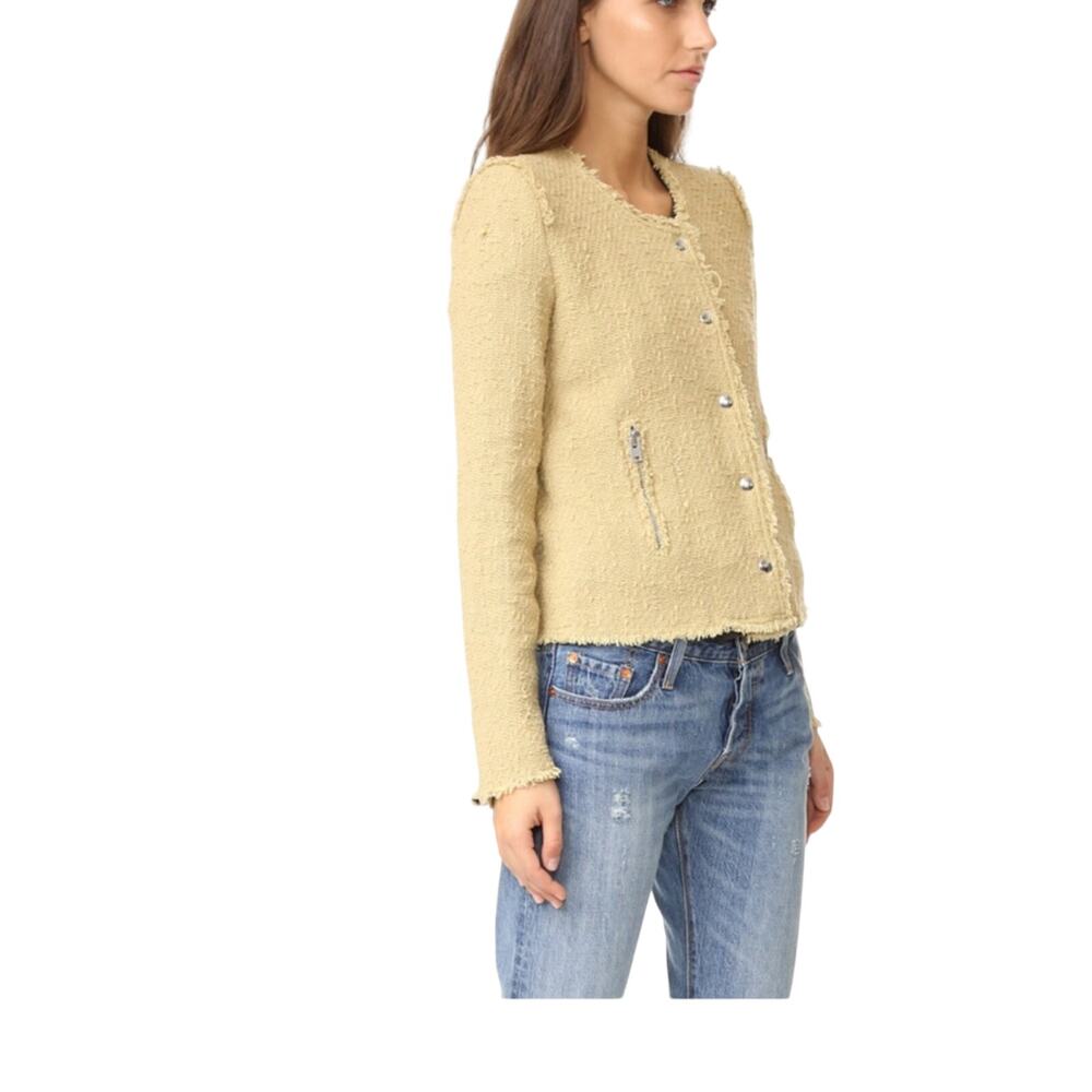IRO Regan Tweed Jacket Cream Yellow Fringe Cropped Blazer 1 S